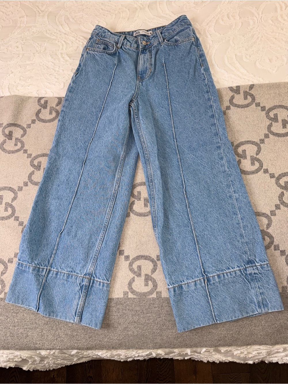 Light Blue Wide Leg Jeans - Women's Flare Denim - Picture 2 of 12